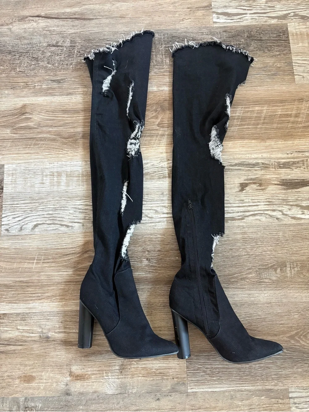 Yoki black distressed over-the-knee/thigh-high boots